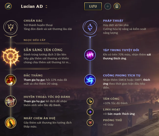 Bảng bổ trợ Lucian Crit combo