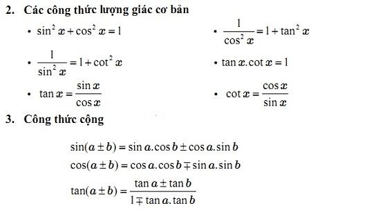 bang cac cong thuc luong giac lop 9 10 2