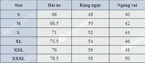 Bảng size áo phông nam