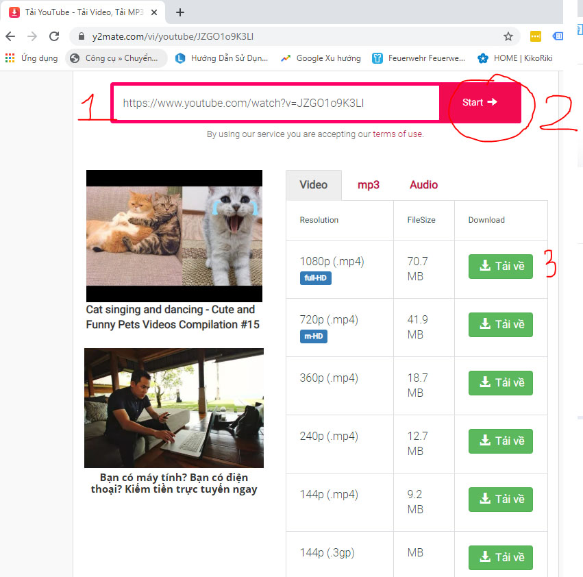 Cách tải video Youtube trên Y2mate