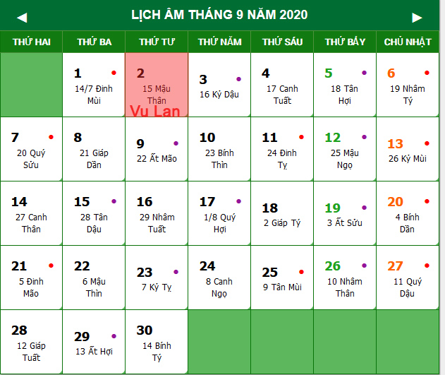 Lễ Vu Lan báo hiếu là ngày nào trong năm nay 2020 ngày 2 tháng 9 dương lịch (15 7 âm lịch)